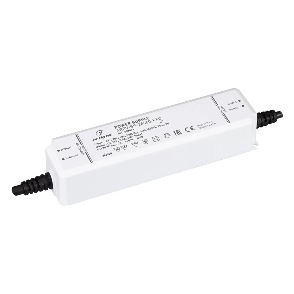 Блок питания ARPV-SP-24060-PFC (24V, 2.5A, 60W) (Arlight, IP67 Пластик, 5 лет) от компании ФЕРОСВЕТ  ( FEROSVET) - фото 1