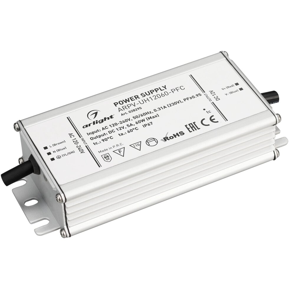 Блок питания ARPV-UH12060-PFC (12V, 5A, 60W) (Arlight, IP67 Металл, 7 лет) от компании ФЕРОСВЕТ - фото 1