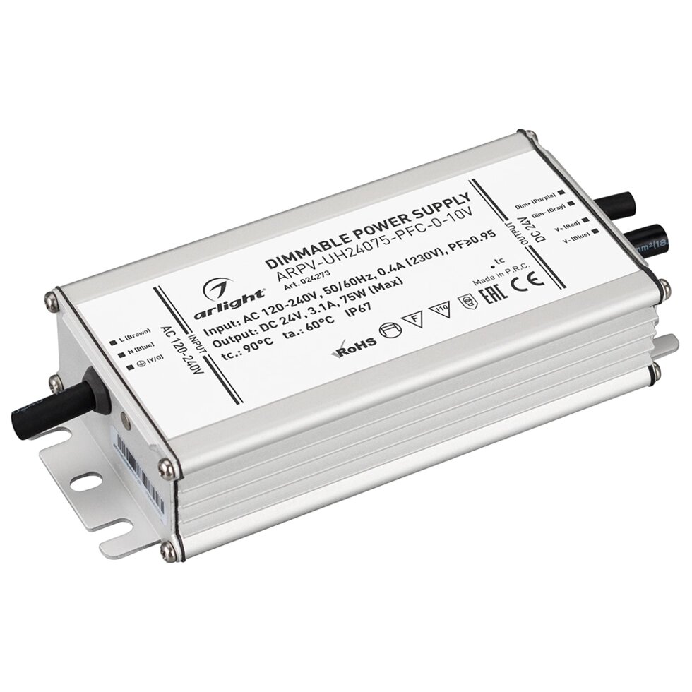 Блок питания ARPV-UH24075-PFC-0-10V (24V, 3.1A, 75W) (Arlight, IP67 Металл, 7 лет) от компании ФЕРОСВЕТ - фото 1