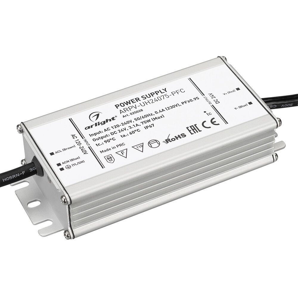 Блок питания ARPV-UH24075-PFC (24V, 3.1A, 75W) (Arlight, IP67 Металл, 7 лет) от компании ФЕРОСВЕТ  ( FEROSVET) - фото 1