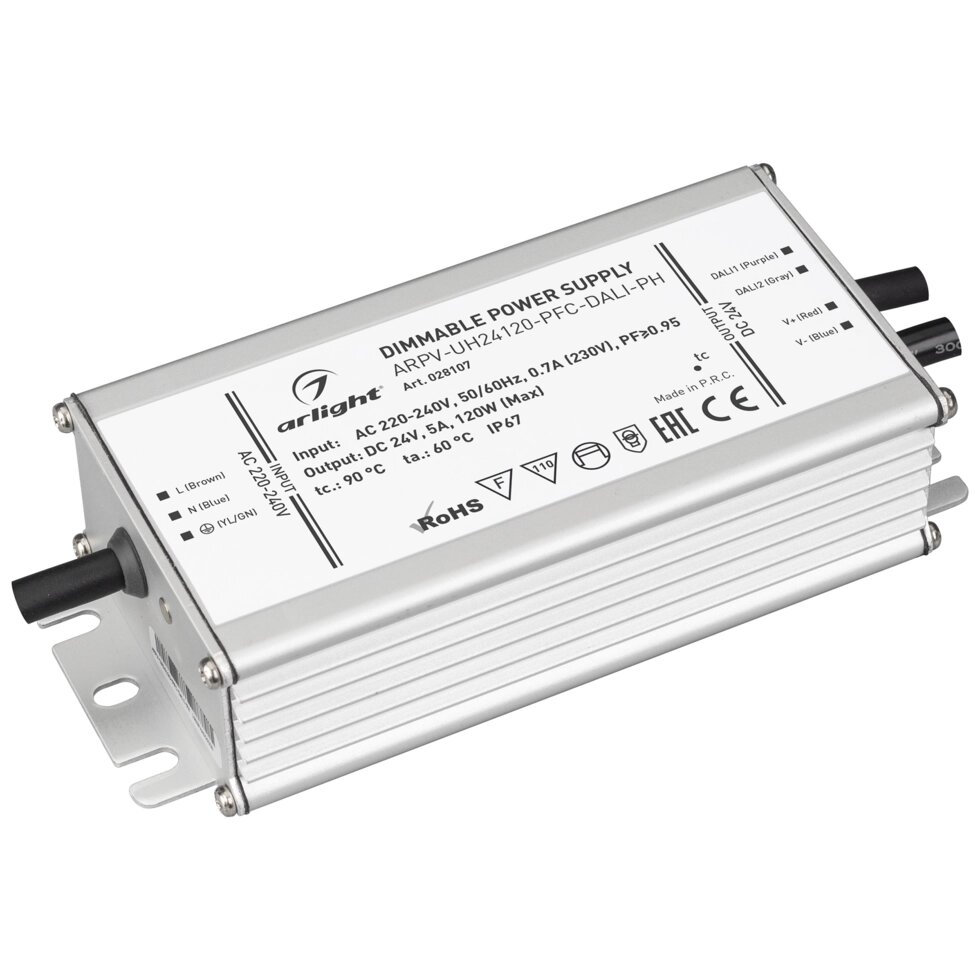 Блок питания ARPV-UH24120-PFC-DALI-PH (24V, 5.0A, 120W) (Arlight, IP67 Металл, 7 лет) от компании ФЕРОСВЕТ - фото 1