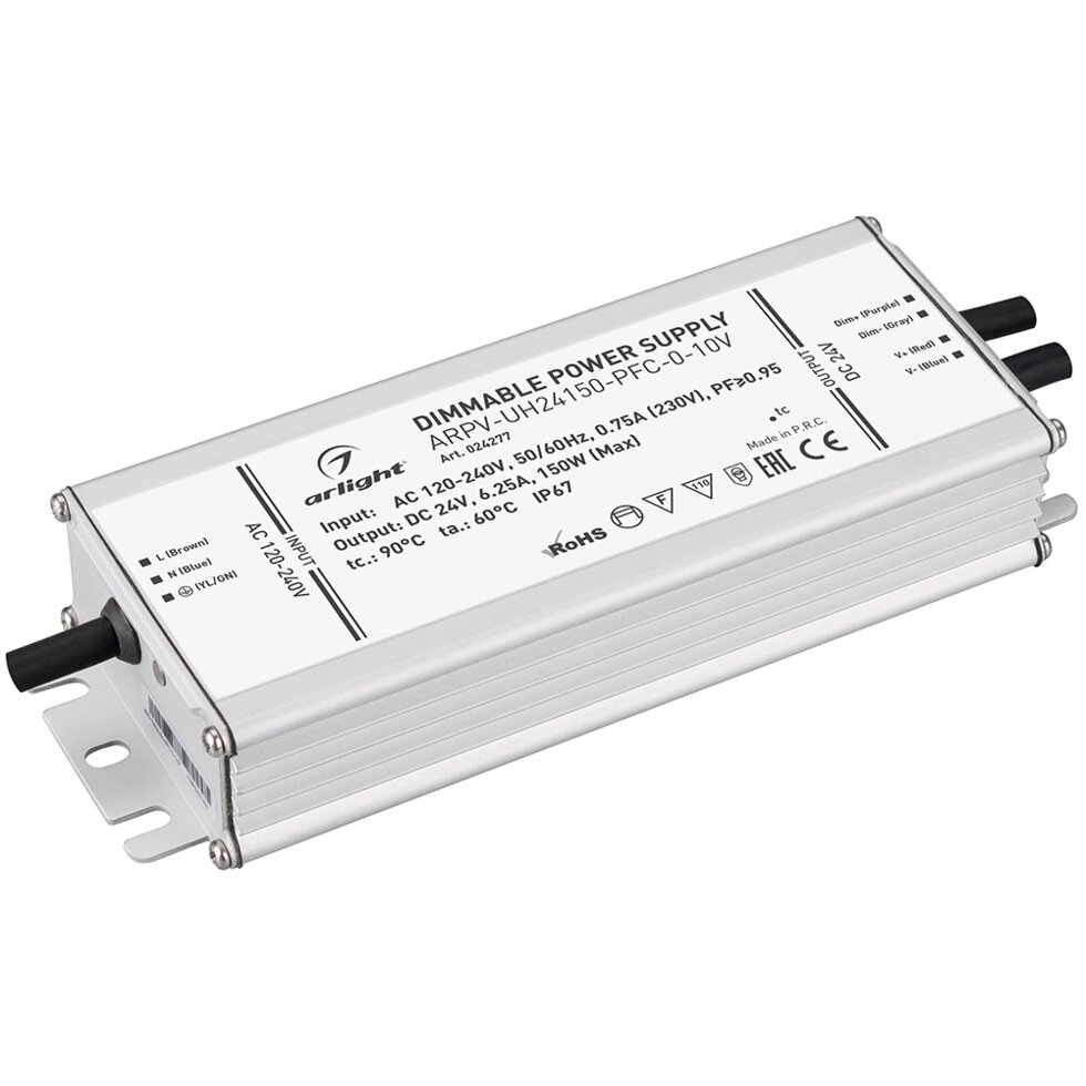 Блок питания ARPV-UH24150-PFC-0-10V (24V, 6.3A, 150W) (Arlight, IP67 Металл, 7 лет) от компании ФЕРОСВЕТ  ( FEROSVET) - фото 1