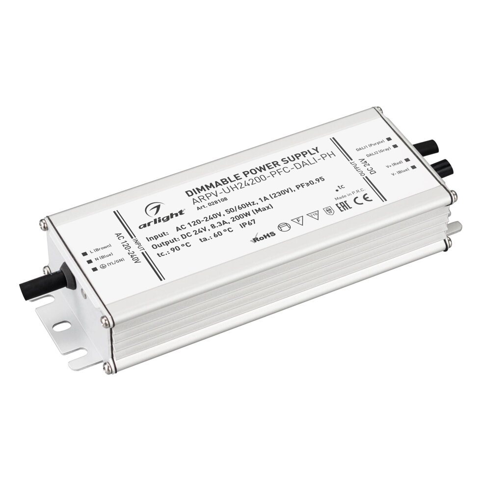 Блок питания ARPV-UH24200-PFC-DALI-PH (24V, 8.3A, 200W) (Arlight, IP67 Металл, 7 лет) от компании ФЕРОСВЕТ  ( FEROSVET) - фото 1