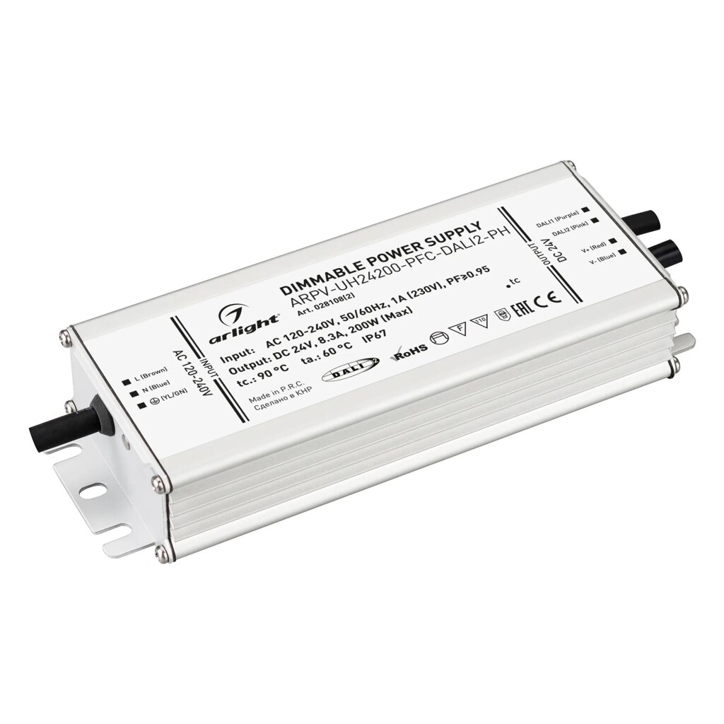 Блок питания ARPV-UH24200-PFC-DALI2-PH (24V, 8.3A, 200W) (Arlight, IP67 Металл, 7 лет) от компании ФЕРОСВЕТ  ( FEROSVET) - фото 1