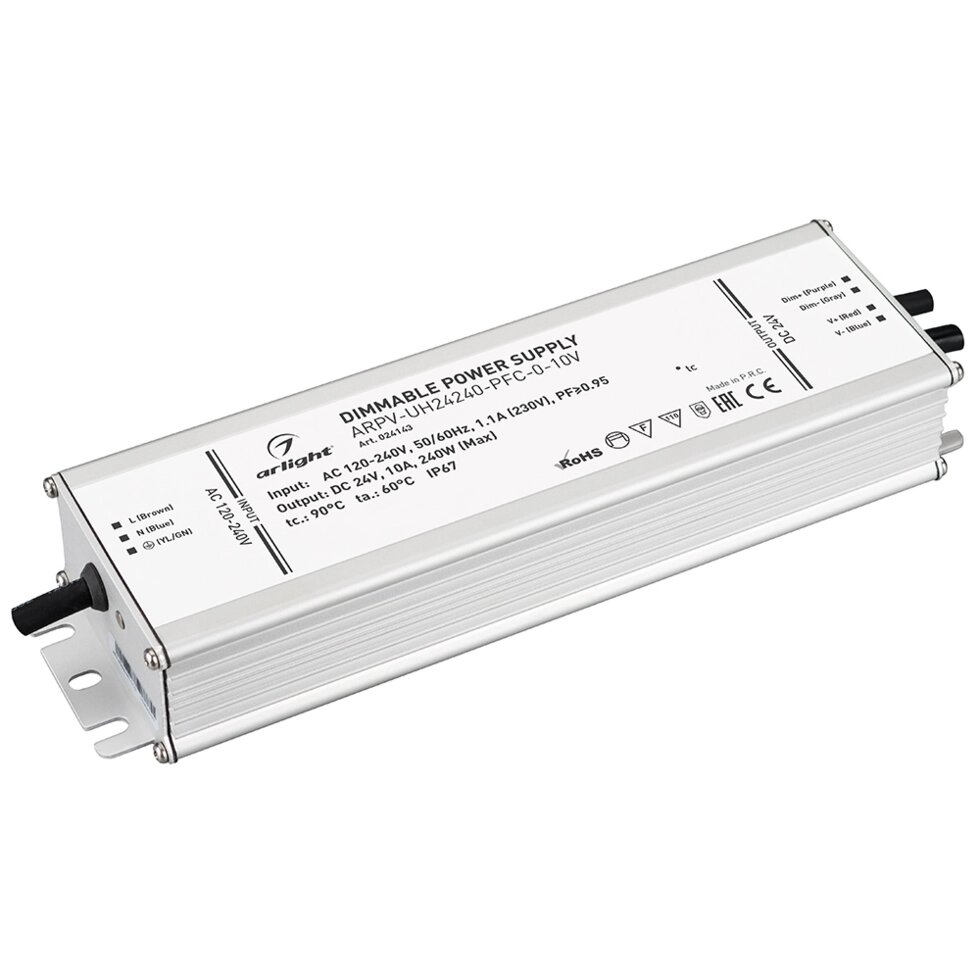 Блок питания ARPV-UH24240-PFC-0-10V (24V, 10.0A, 240W) (Arlight, IP67 Металл, 7 лет) от компании ФЕРОСВЕТ - фото 1