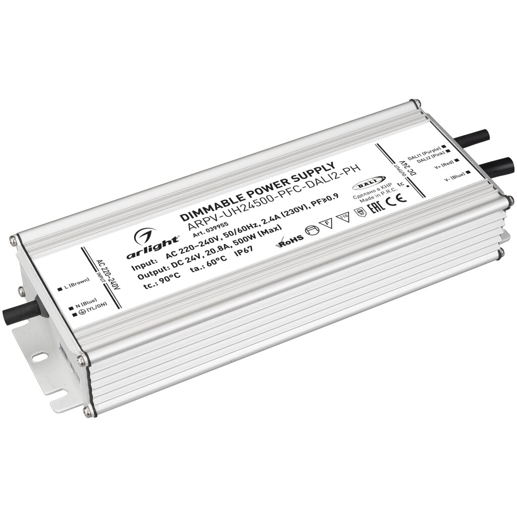 Блок питания ARPV-UH24500-PFC-DALI2-PH (24V, 20.8A, 500W) (Arlight, IP67 Металл, 7 лет) от компании ФЕРОСВЕТ  ( FEROSVET) - фото 1