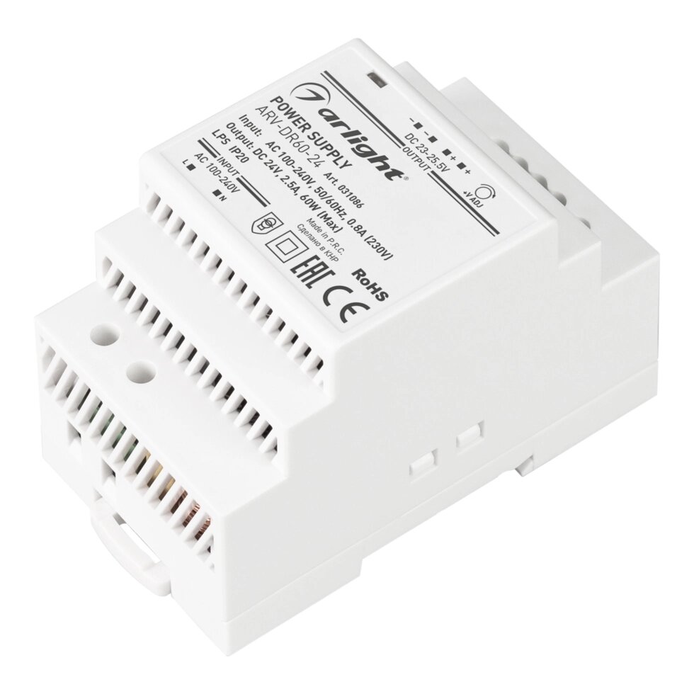 Блок питания ARV-DR60-24 (24V, 2.5A, 60W) (Arlight, IP20 DIN-рейка) от компании ФЕРОСВЕТ  ( FEROSVET) - фото 1