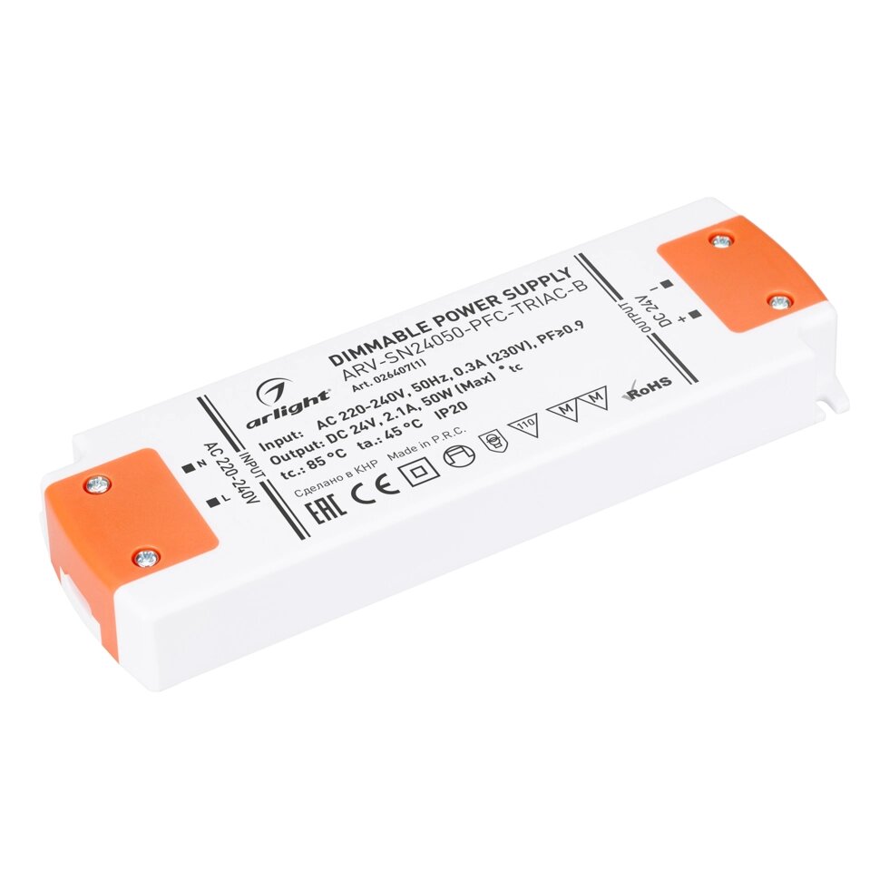 Блок питания ARV-SN24050-PFC-TRIAC-B (24V, 2.1A, 50W) (Arlight, IP20 Пластик, 3 года) от компании ФЕРОСВЕТ - фото 1