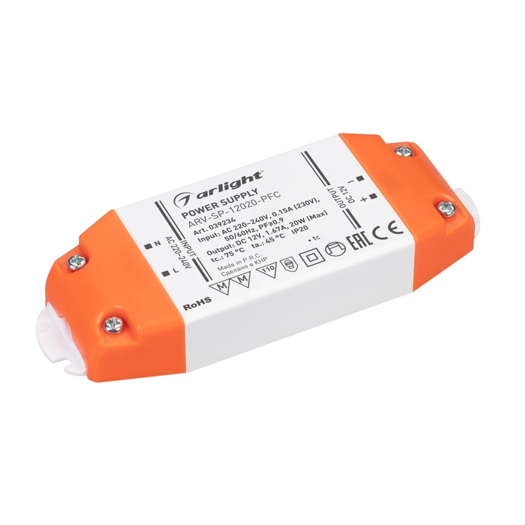 Блок питания ARV-SP-12020-PFC (12V, 1.67A, 20W) (Arlight, IP20 Пластик, 5 лет) от компании ФЕРОСВЕТ - фото 1