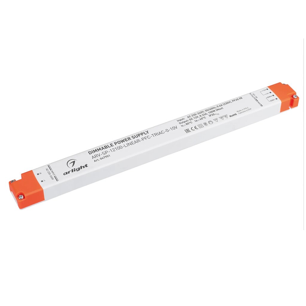 Блок питания ARV-SP-12100-LINEAR-PFC-TRIAC-0-10V (12V, 8.33A, 100W) (Arlight, IP20 Пластик, 5 лет) 047951 от компании ФЕРОСВЕТ  ( FEROSVET) - фото 1