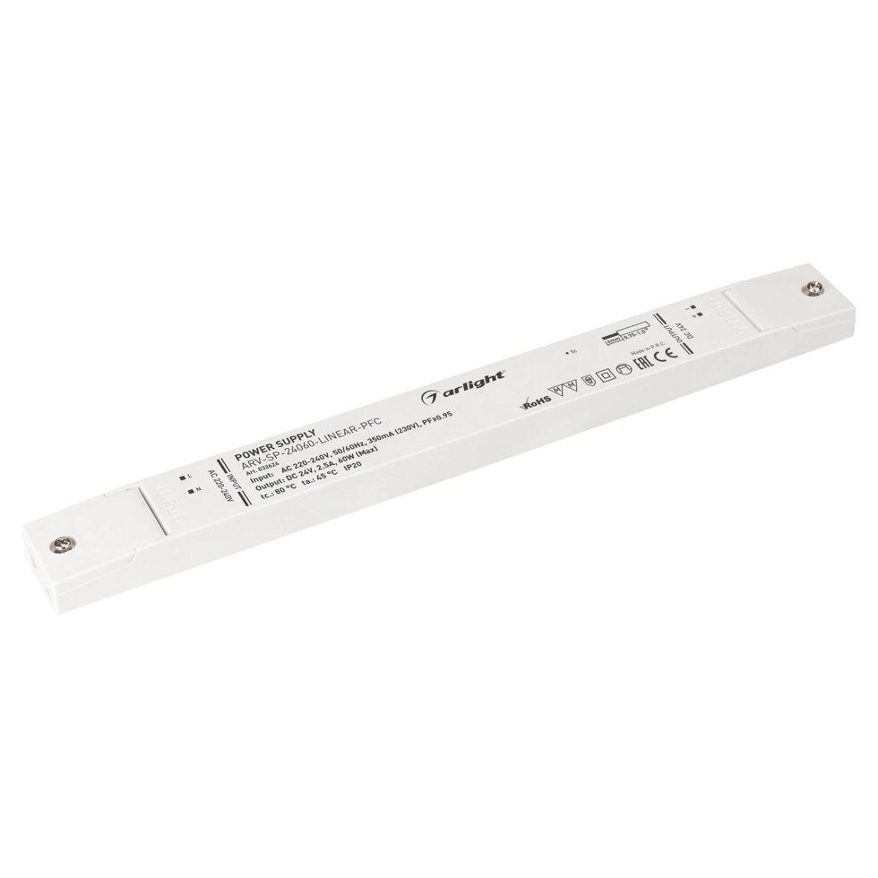 Блок питания ARV-SP-24060-LINEAR-PFC (24V, 2.5A, 60W) (Arlight, IP20 Пластик, 5 лет) от компании ФЕРОСВЕТ  ( FEROSVET) - фото 1