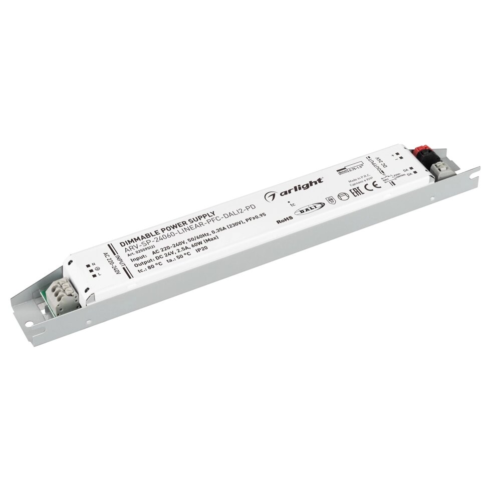 Блок питания ARV-SP-24060-LINEAR-PFC-DALI2-PD (24V, 2.5A, 60W) (Arlight, IP20 Металл, 5 лет) от компании ФЕРОСВЕТ  ( FEROSVET) - фото 1