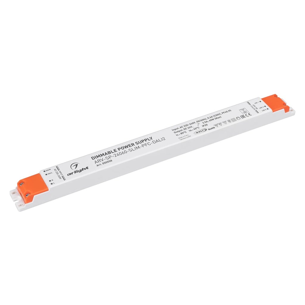 Блок питания ARV-SP-24060-SLIM-PFC-DALI2 (24V, 2.5A, 60W) (Arlight, IP20 Пластик, 5 лет) 050558 от компании ФЕРОСВЕТ  ( FEROSVET) - фото 1