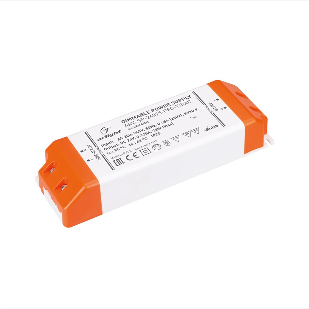 Блок питания ARV-SP-24075-PFC-TRIAC (24V, 3.1A, 75W) (Arlight, IP20 Пластик, 5 лет) 026406(2) от компании ФЕРОСВЕТ  ( FEROSVET) - фото 1