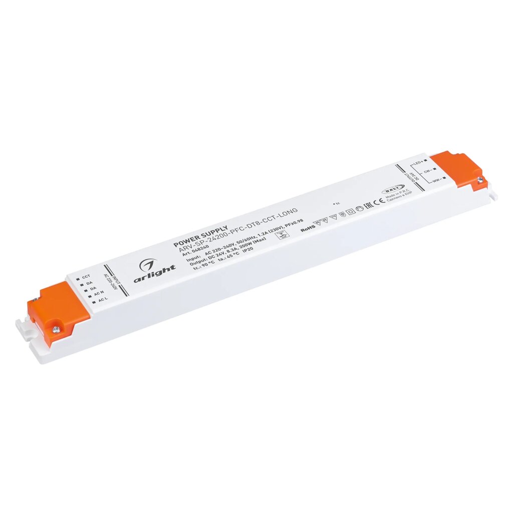 Блок питания ARV-SP-24200-PFC-DT8-CCT-LONG (24V, 8.33A, 200W) (Arlight, IP20 Пластик, 5 лет) 048240 от компании ФЕРОСВЕТ  ( FEROSVET) - фото 1