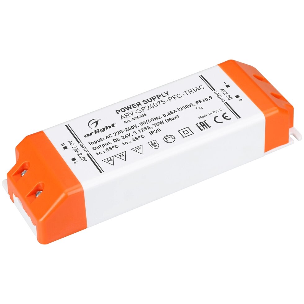 Блок питания ARV-SP24075-PFC-TRIAC (24V, 3.1A, 75W) (Arlight, IP20 Пластик, 3 года) от компании ФЕРОСВЕТ - фото 1