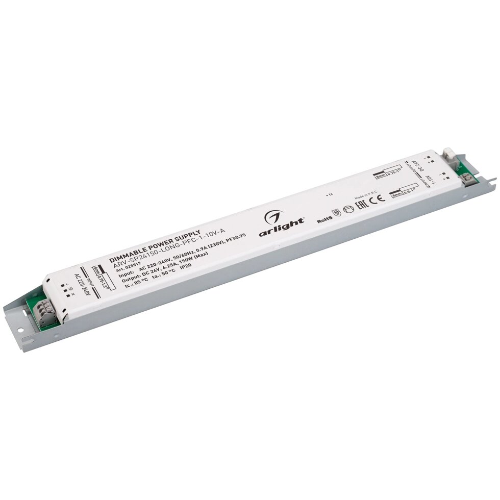 Блок питания ARV-SP24150-LONG-PFC-1-10V-A (24V, 6.25A, 150W) (Arlight, IP20 Металл, 5 лет) от компании ФЕРОСВЕТ - фото 1