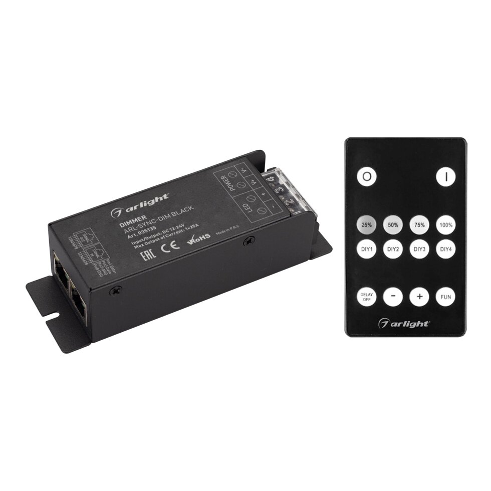 Диммер ARL-SYNC-DIM Black (12-24V, 1x25A, ПДУ 14кн, RF, RJ45) (Arlight, IP20 Металл, 3 года) от компании ФЕРОСВЕТ - фото 1