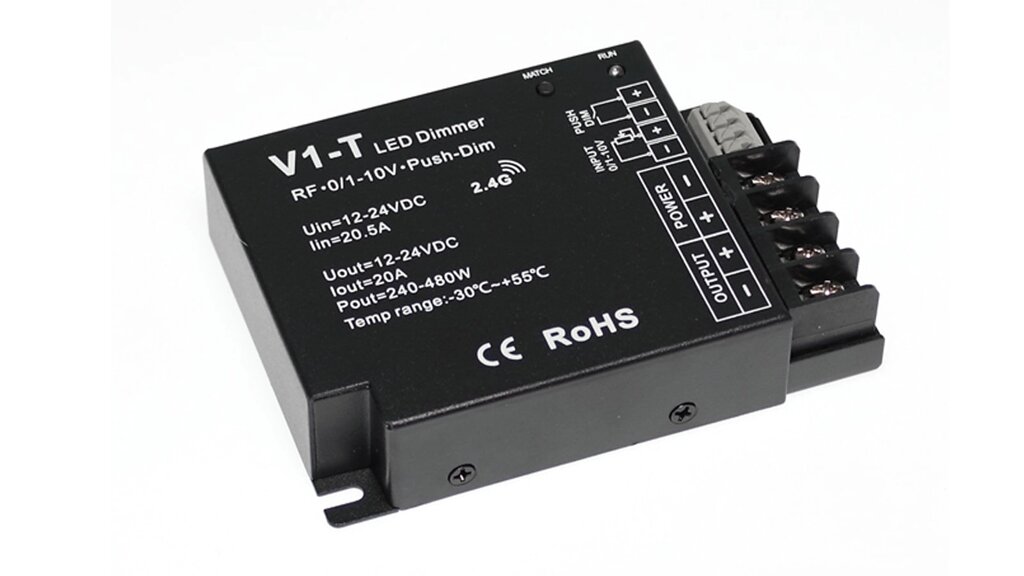 Диммер V1-T IC5 RF/0-10V/Push Dim (12/24V, 1ch x 20A, 1ch x 240/480W) DELCI от компании ФЕРОСВЕТ  ( FEROSVET) - фото 1