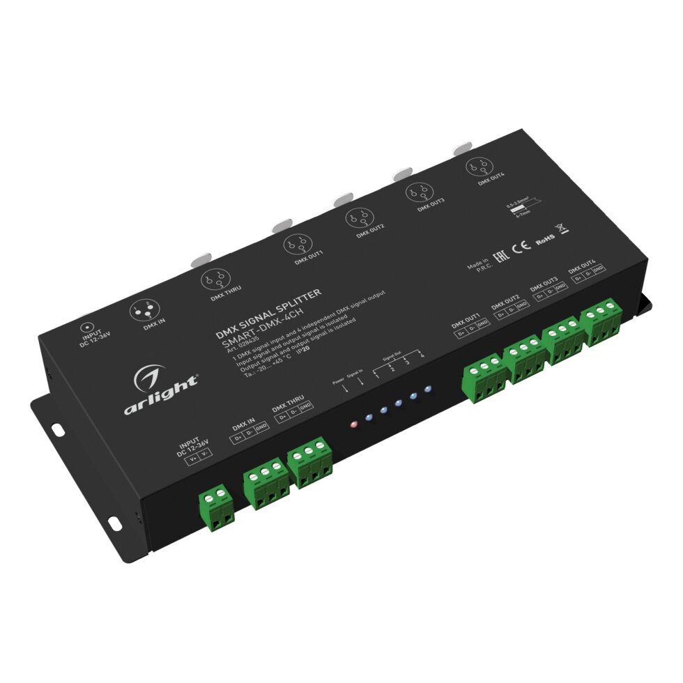 DMX-сплиттер SMART-DMX-4CH (12-36V, XLR3) (Arlight, IP20 Металл, 5 лет) от компании ФЕРОСВЕТ - фото 1