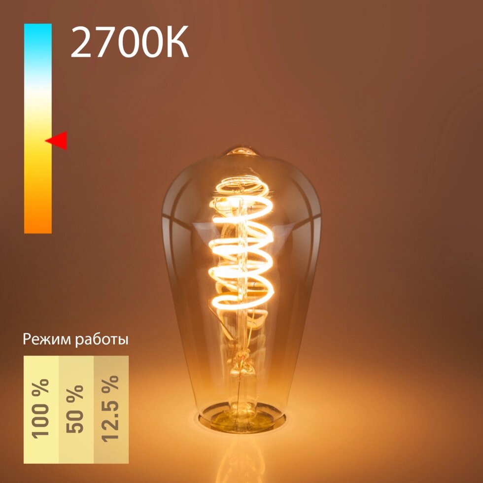 Филаментная светодиодная лампа Dimmable 5W 2700K E27 (ST64 тонированный) BLE2746 от компании ФЕРОСВЕТ - фото 1