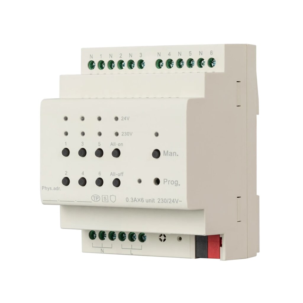 INTELLIGENT ARLIGHT Актуатор KNX-4063-82-WTO-CL-DIN (BUS/230V, 6x300mA, KNX Secure) (IARL, IP20 Пластик, 2 года от компании ФЕРОСВЕТ  ( FEROSVET) - фото 1