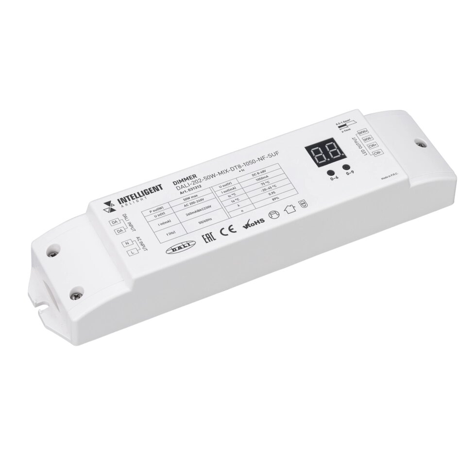 INTELLIGENT ARLIGHT Диммер DALI-202-50W-MIX-DT8-1050-NF-SUF (230V, 1000mА) (IARL, Пластик) от компании ФЕРОСВЕТ - фото 1