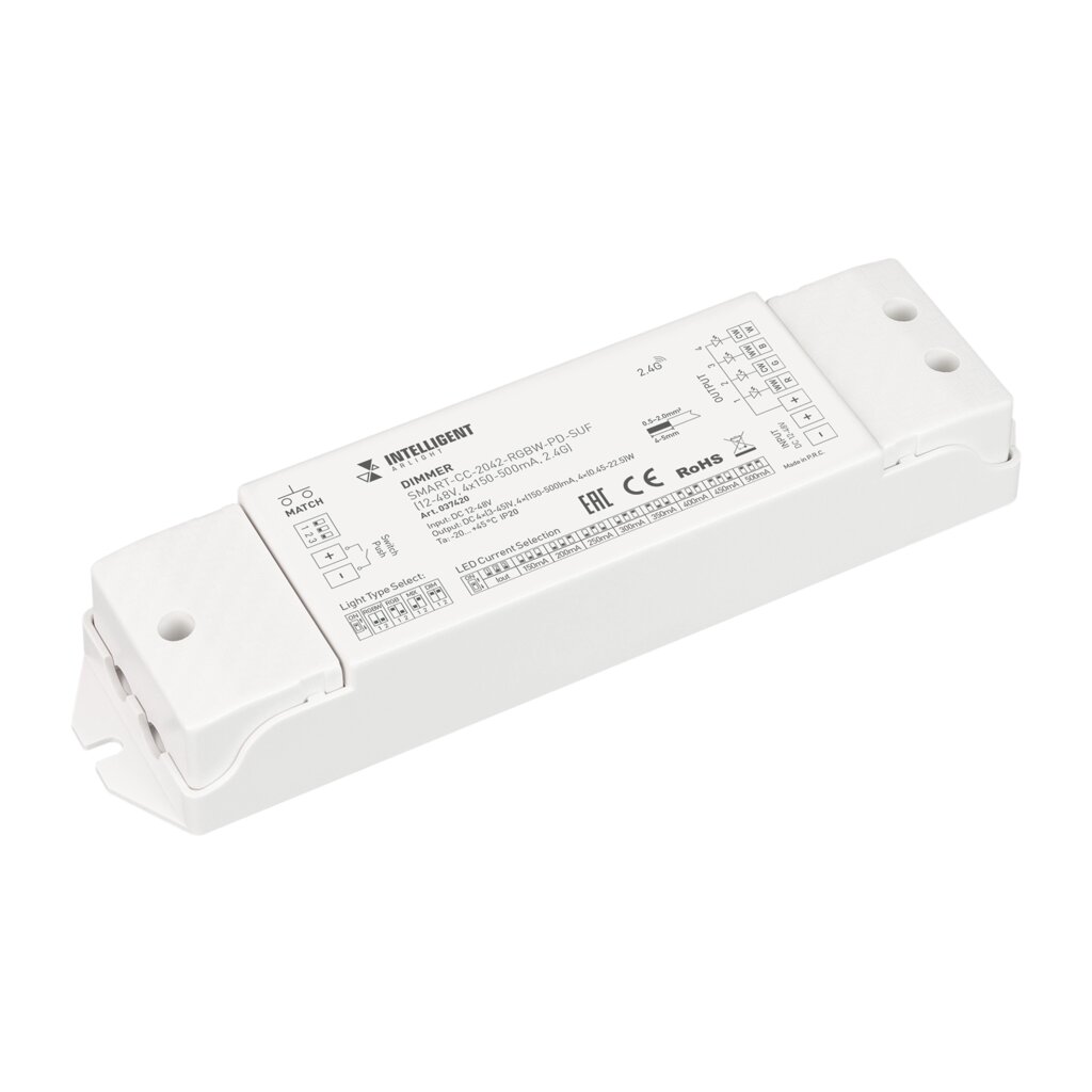 INTELLIGENT ARLIGHT Диммер SMART-CC-2042-RGBW-PD-SUF (12-48V, 4x150-500mA, 2.4G) (IARL, IP20 Пластик, 5 лет) от компании ФЕРОСВЕТ - фото 1