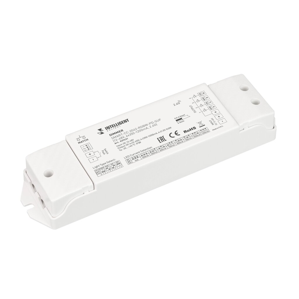 INTELLIGENT ARLIGHT Диммер SMART-CC-2042-RGBW-PD-SUF (12-48V, 4x350-1200mA, 2.4G) (IARL, IP20 Пластик, 5 лет) от компании ФЕРОСВЕТ  ( FEROSVET) - фото 1