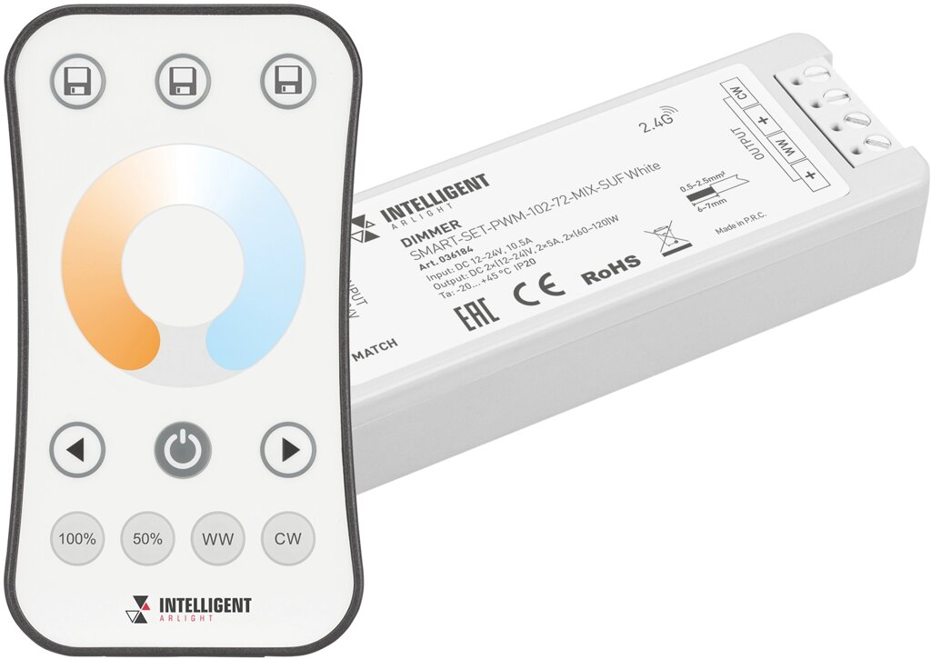 INTELLIGENT ARLIGHT Диммер SMART-PWM-102-72-MIX-PD-SUF (12-36V, 2x5A, ZB, 2.4G) (IARL, Пластик) от компании ФЕРОСВЕТ  ( FEROSVET) - фото 1