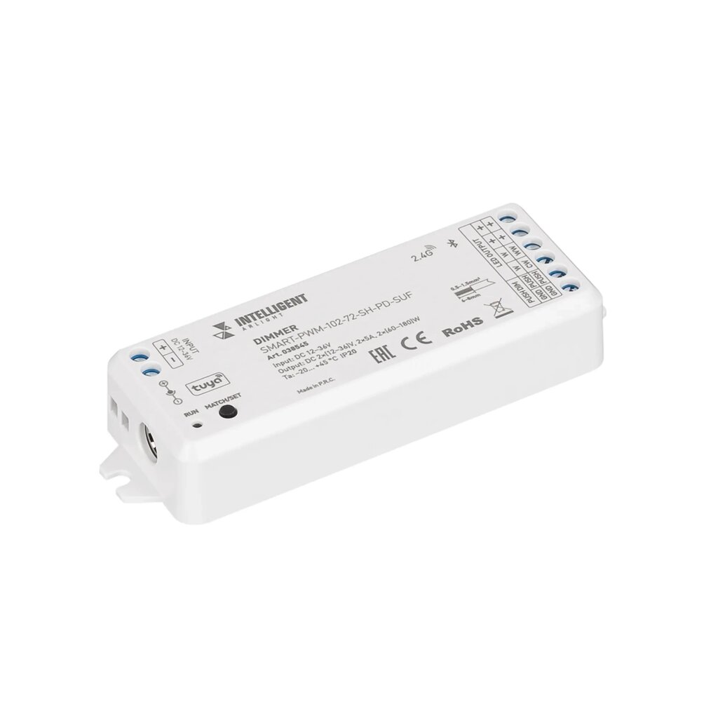 INTELLIGENT ARLIGHT Диммер SMART-PWM-102-72-SH-PD-SUF (12-36V, 2x5A, TUYA BLE, 2.4G) (IARL, IP20 Пластик, 5 лет от компании ФЕРОСВЕТ  ( FEROSVET) - фото 1