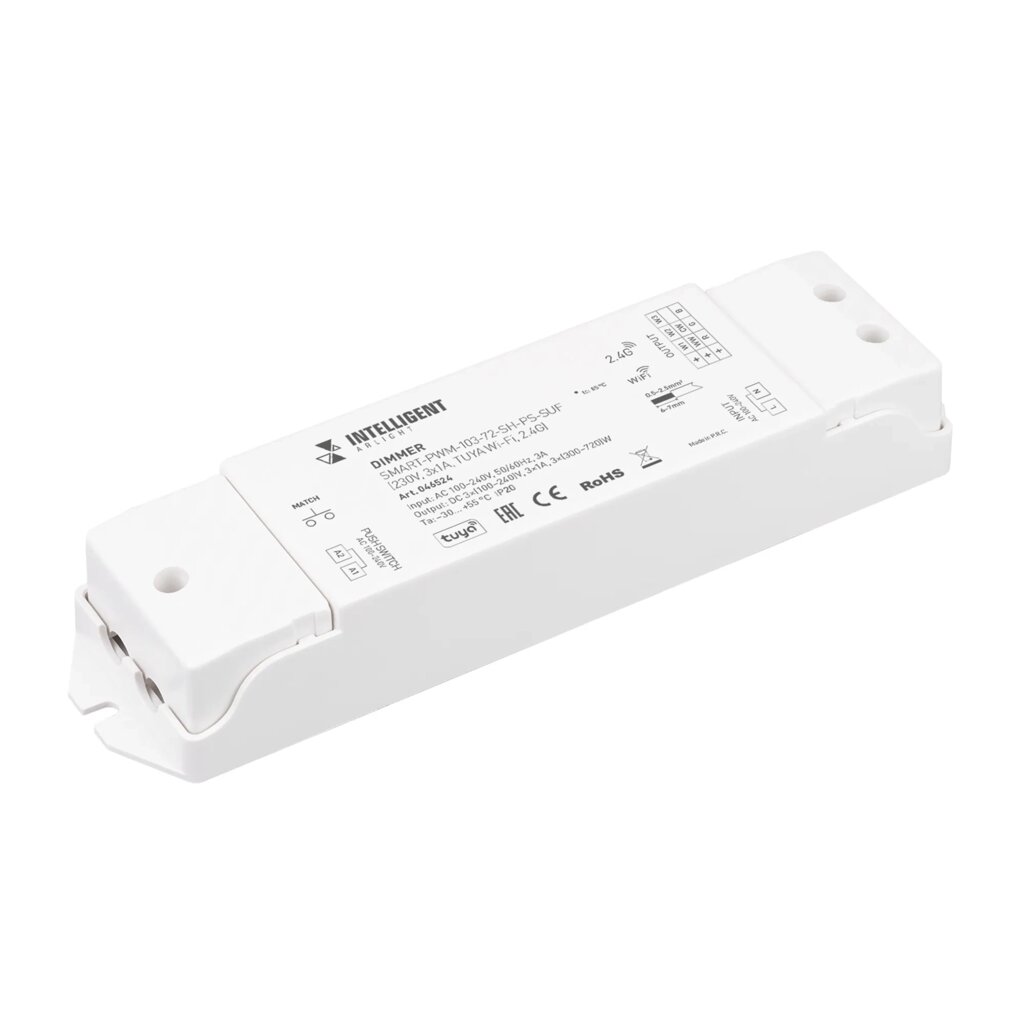 INTELLIGENT ARLIGHT Диммер SMART-PWM-103-72-SH-PS-SUF (230V, 3x1A, TUYA Wi-Fi, 2.4G) (IARL, IP20 Пластик, 5 лет от компании ФЕРОСВЕТ  ( FEROSVET) - фото 1