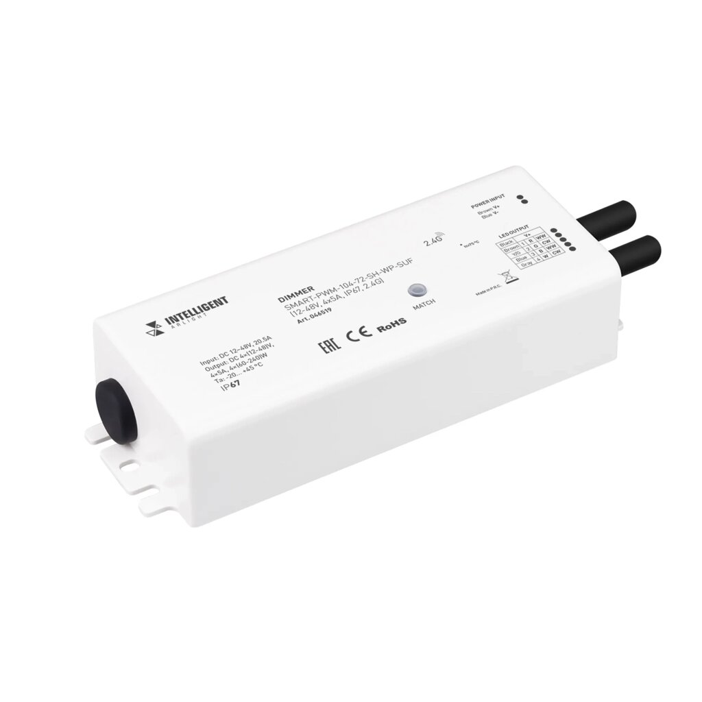 INTELLIGENT ARLIGHT Диммер SMART-PWM-104-72-SH-WP-SUF (12-48V, 4x5A, IP67, 2.4G)  (IARL, IP67 Пластик, 5 лет) 0 от компании ФЕРОСВЕТ  ( FEROSVET) - фото 1