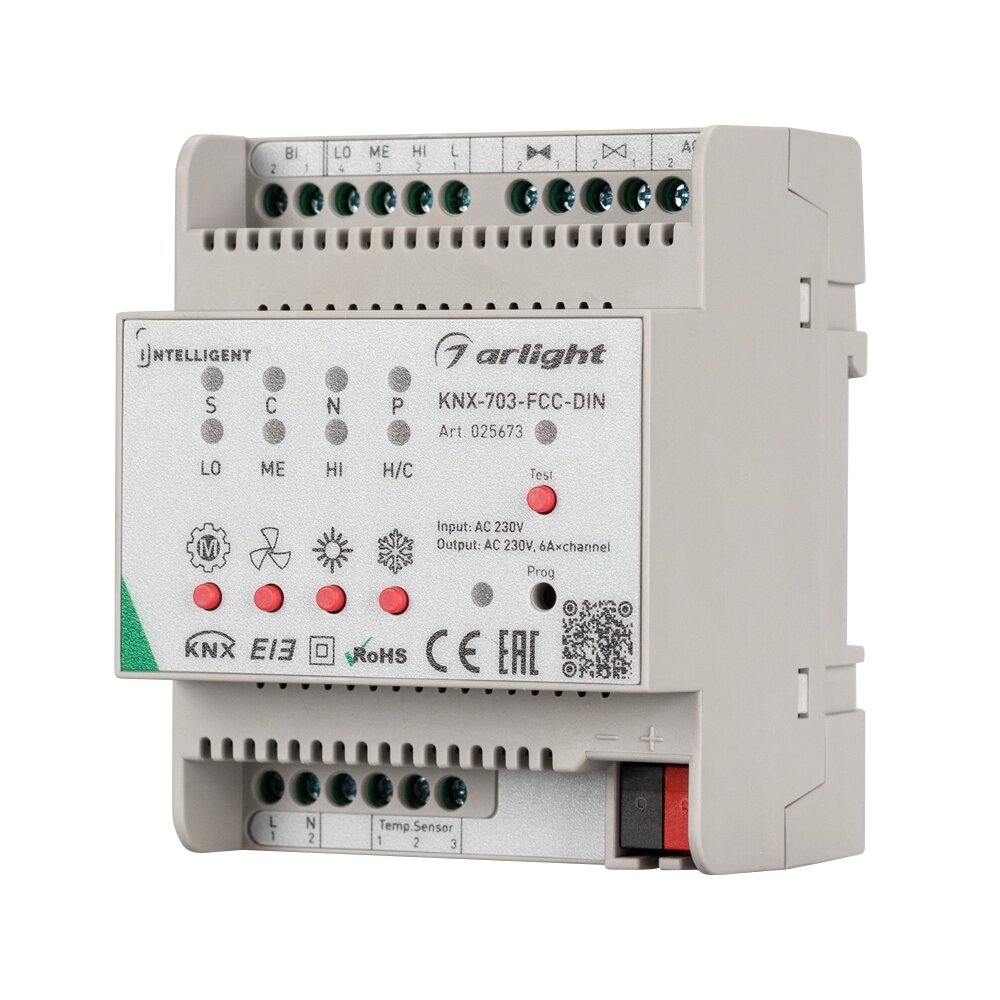 INTELLIGENT ARLIGHT Контроллер фанкойла KNX-703-FCC-DIN (230V, 3x6A) (IARL, Пластик) от компании ФЕРОСВЕТ - фото 1