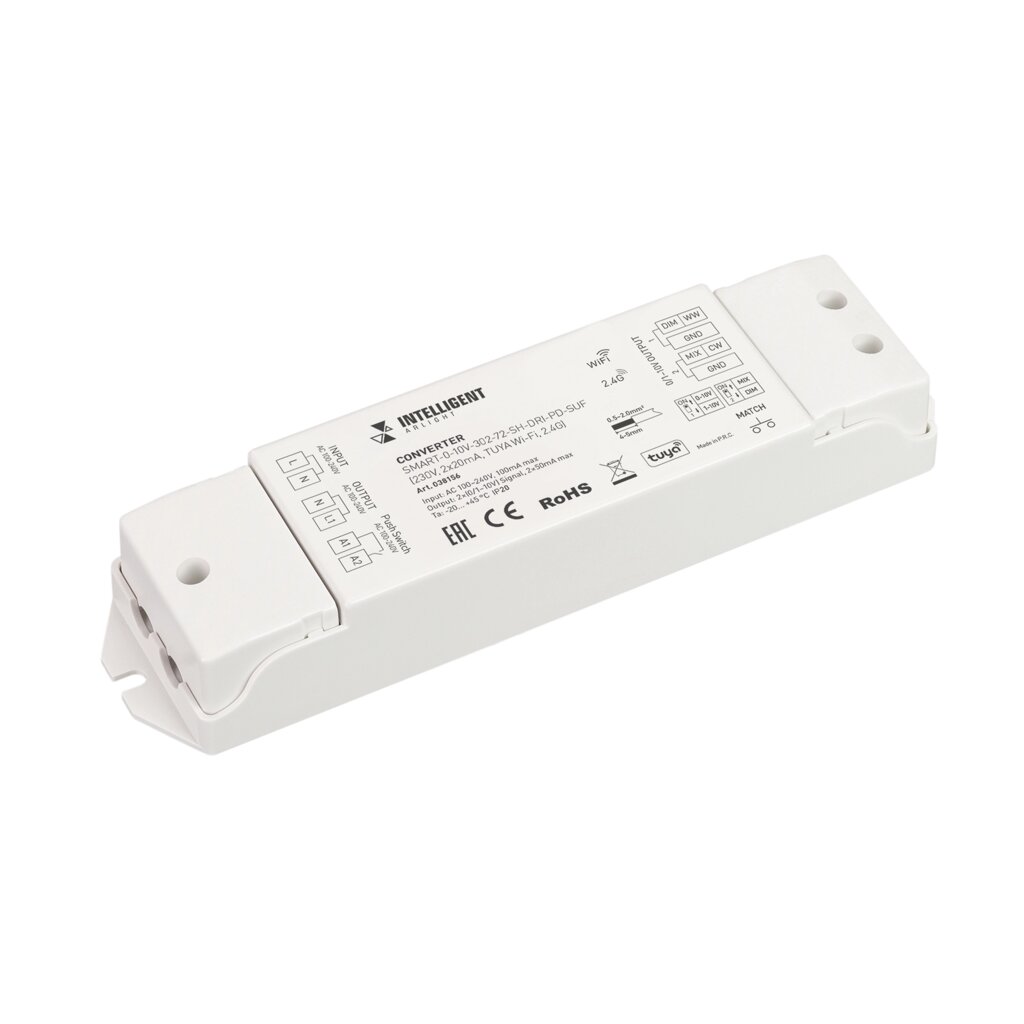 INTELLIGENT ARLIGHT Конвертер SMART-0-10V-302-72-SH-DRI-PD-SUF (230V, 2x20mA, TUYA Wi-Fi, 2.4G) (IARL, IP20 Пластик, 5 от компании ФЕРОСВЕТ - фото 1