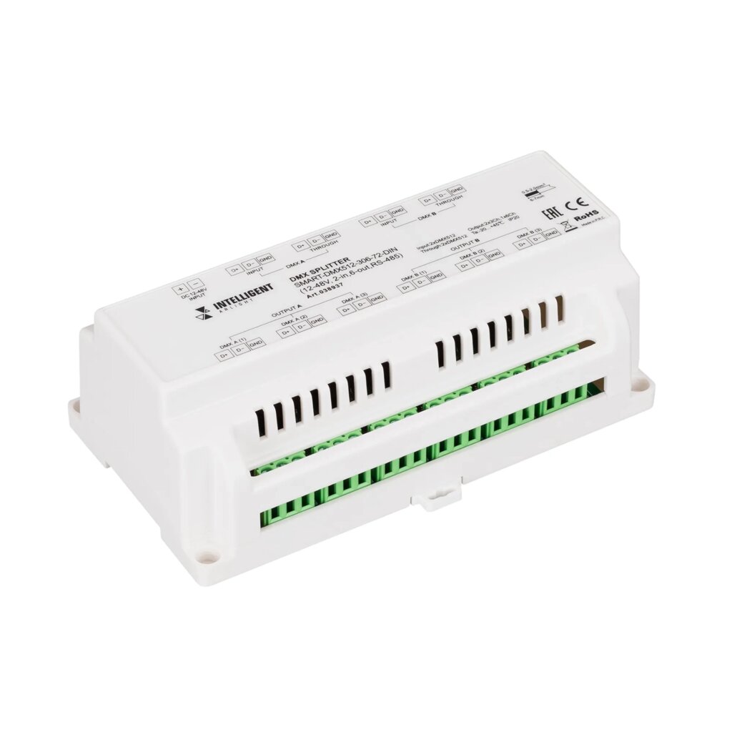 INTELLIGENT ARLIGHT Сплиттер SMART-DMX512-306-72-DIN (12-48V, 2-in, 6-out, RS-485) (IARL, IP20 Металл, 5 лет) 0 от компании ФЕРОСВЕТ  ( FEROSVET) - фото 1