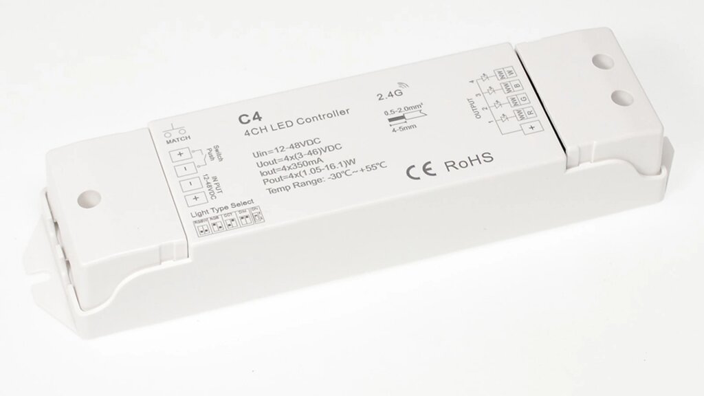 Контроллер C4 IC58 RGBW/RGB/CCT/DIM (12-48V, 4ch x 350mA) DELCI от компании ФЕРОСВЕТ - фото 1