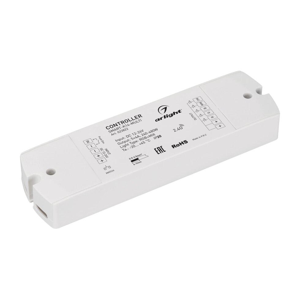 Контроллер SMART-K14-MULTI (12-24V, 5x4A, RGB-MIX, 2.4G) (Arlight, IP20 Пластик, 5 лет) от компании ФЕРОСВЕТ - фото 1