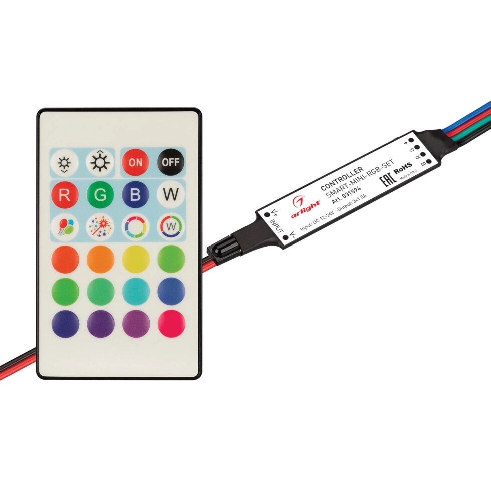 Контроллер SMART-MINI-RGB-SET (12-24V, 3x1.5A, ПДУ 24кн, IR) (Arlight, IP20 Пластик, 5 лет) от компании ФЕРОСВЕТ - фото 1