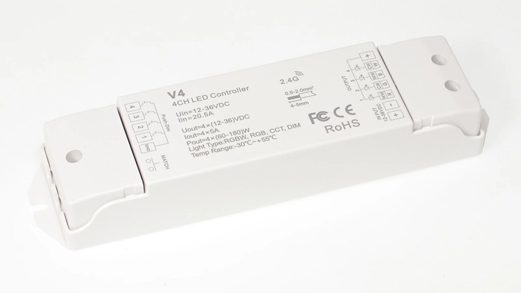 Контроллер V4 IC52 RGBW/RGB/CCT/DIM (12-36V, 4ch x 5A, 240/480/720W) DELCI от компании ФЕРОСВЕТ - фото 1