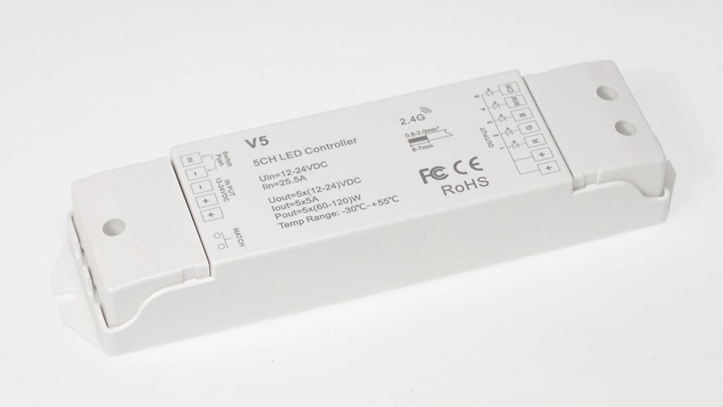Контроллер V5 IC85 RGB+CCT/DIM (12-24V, 5ch x 5A, 300/600W) DELCI от компании ФЕРОСВЕТ - фото 1