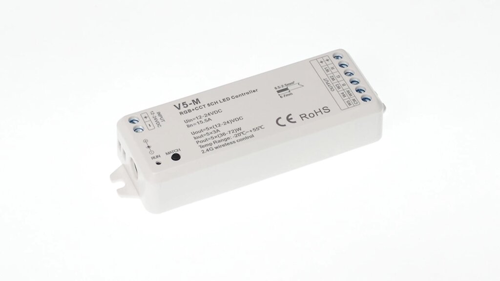 Контроллер V5-М IC84 RGB+CCT/DIM (12-24V, 5ch x 3A, 180/360W) DELCI от компании ФЕРОСВЕТ - фото 1