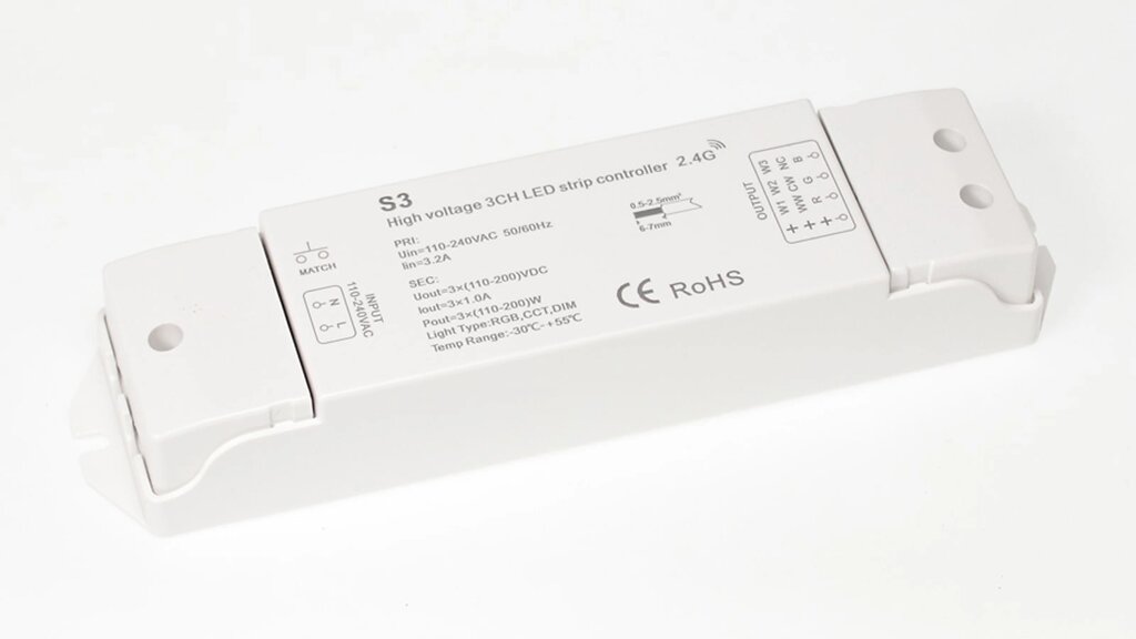 Контроллер высоковольтный S3 IC44 RGB/CCT/DIM (110-240V, 3ch x 200W) ) DELCI от компании ФЕРОСВЕТ - фото 1