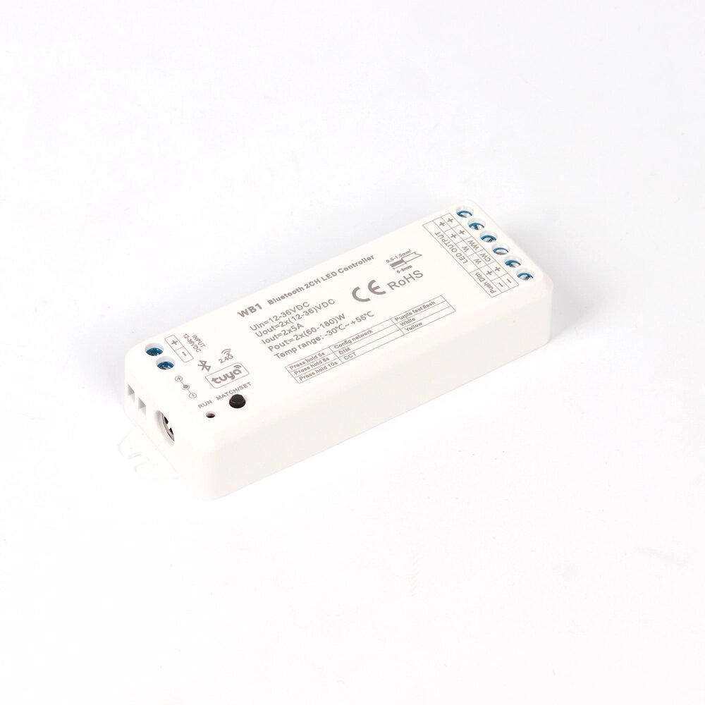 Контроллер WB1 KZ3 (Bluetooth, 2.4G, tuya, 12-36V, 2ch x 5A, 120/240/360W) DELCI от компании ФЕРОСВЕТ - фото 1