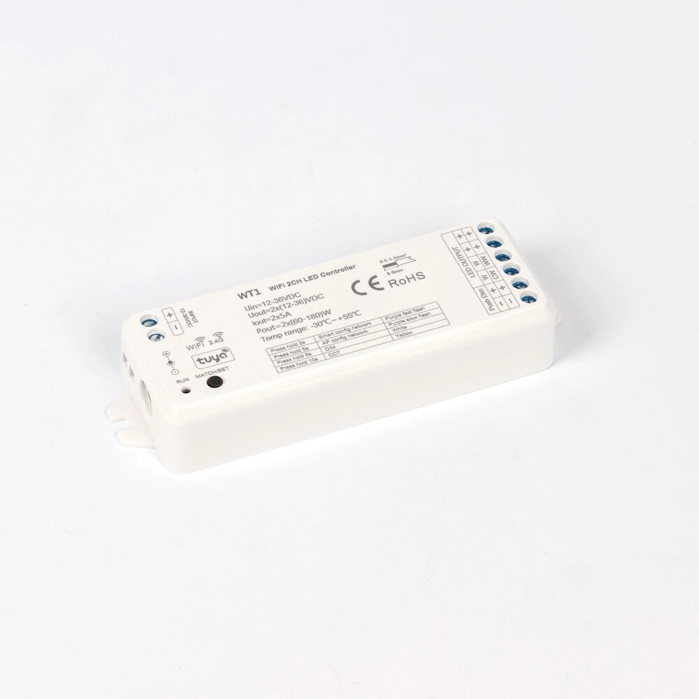 Контроллер WT1 KZ1 (WiFi, 2.4G, tuya, 12-36V, 2ch x 5A, 120/240/360W) DELCI от компании ФЕРОСВЕТ - фото 1