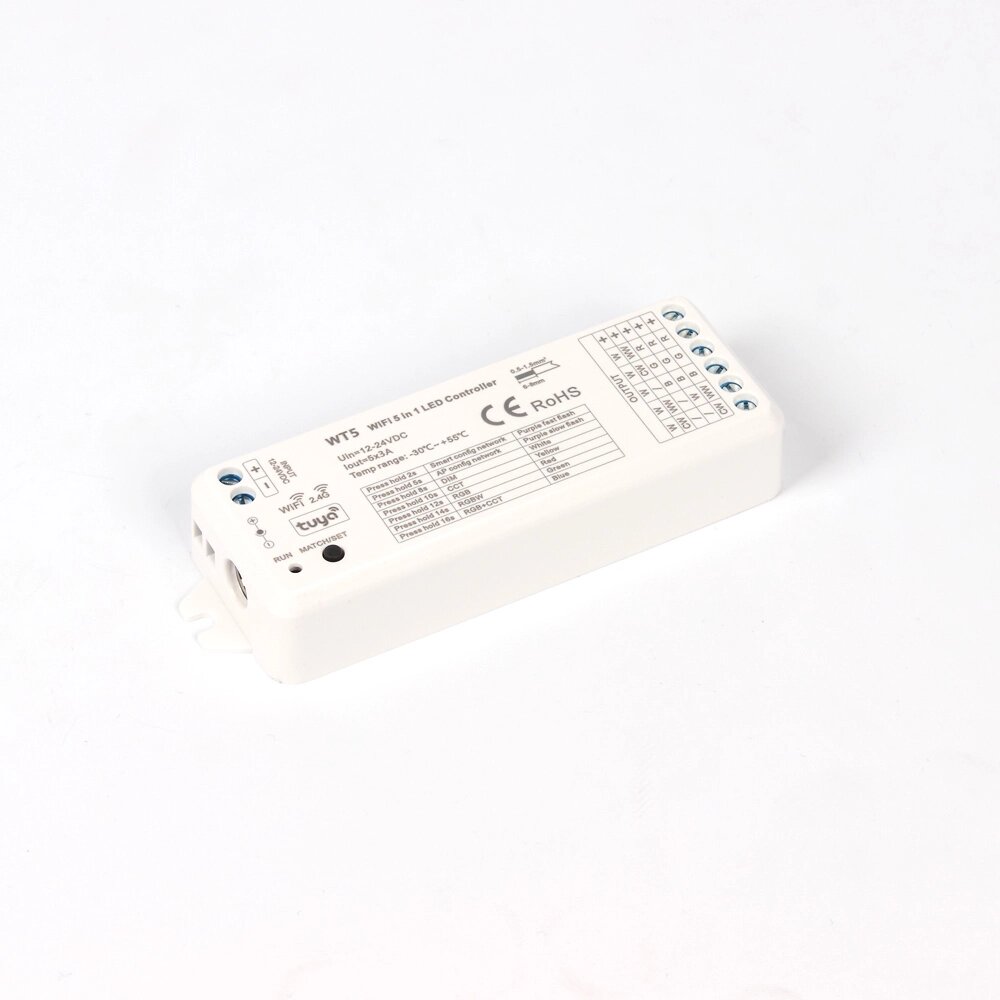 Контроллер WT5 KZ2 (WiFi, 2.4G, tuya, 12-24V, 5ch x 3A, 180/360W) DELCI от компании ФЕРОСВЕТ - фото 1