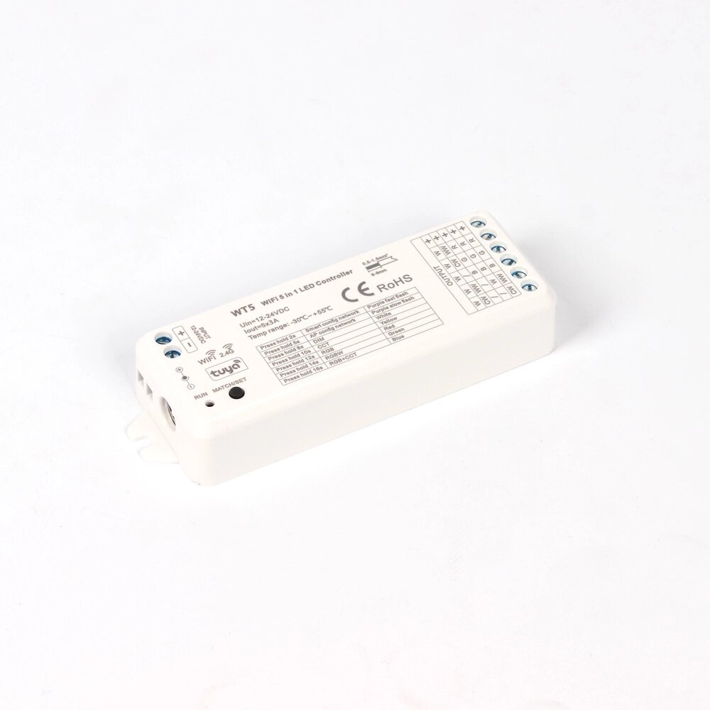 Контроллер WT5 KZ2 (WiFi, 2.4G, tuya, 12-24V, 5ch x 3A, 180/360W) DELCI от компании ФЕРОСВЕТ  ( FEROSVET) - фото 1