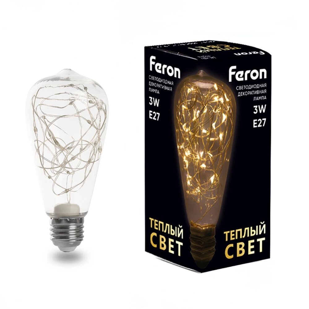 Лампа светодиодная FERON LB-380 , ST64, 3W 230V E27 2700К (белый теплый), рассеиватель прозрачный белый, 250Lm, угол от компании ФЕРОСВЕТ  ( FEROSVET) - фото 1