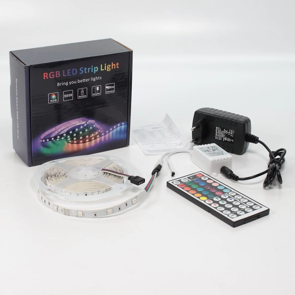 Набор светодиодной ленты 5XRGB30-A03 X13 (12V, RGB 30led/m 5m, IR, адаптер 220V, IP20) DELCI от компании ФЕРОСВЕТ  ( FEROSVET) - фото 1