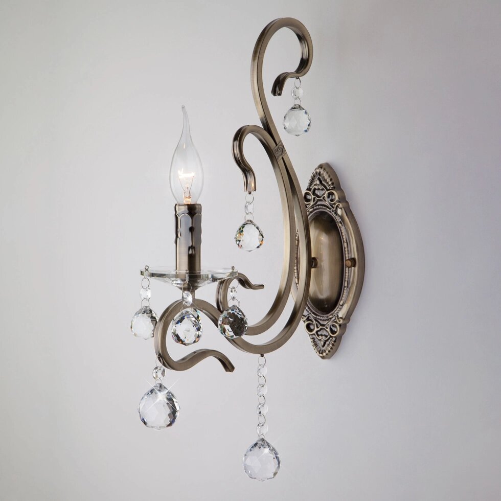 Настенный светильник с хрусталем 12505/1 античная бронза от компании ФЕРОСВЕТ - фото 1
